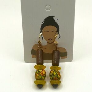 Yellow and Brown Beaded Earrings